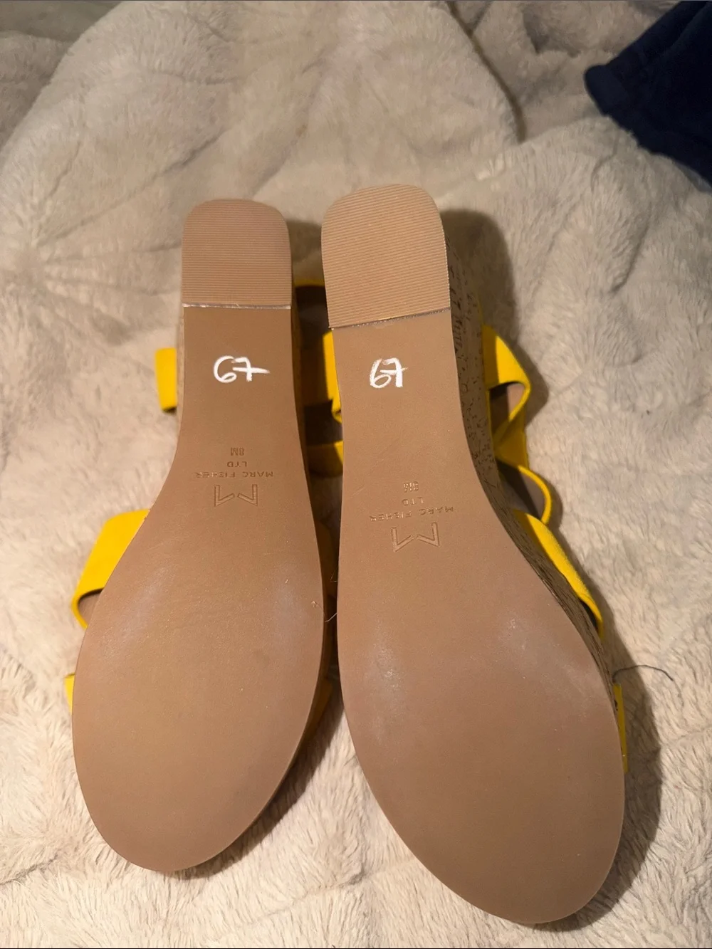 Marc Fisher Cacie Yellow Suede Crisscross Cork Wedge Platform Sandals 8 NWOT